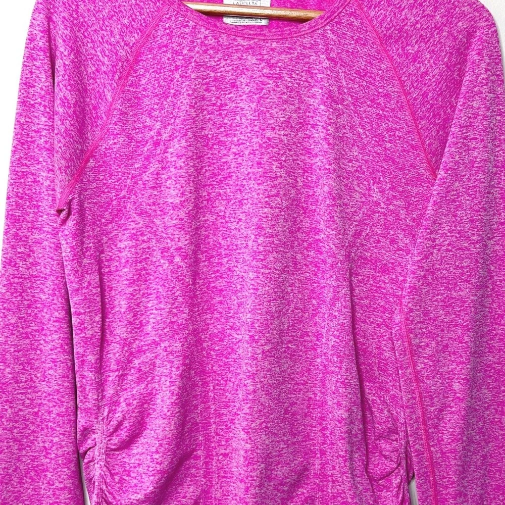 Athleta Momentum Long Sleeve Pink Heather‎ Space Dye Ruched Top Womens Size L